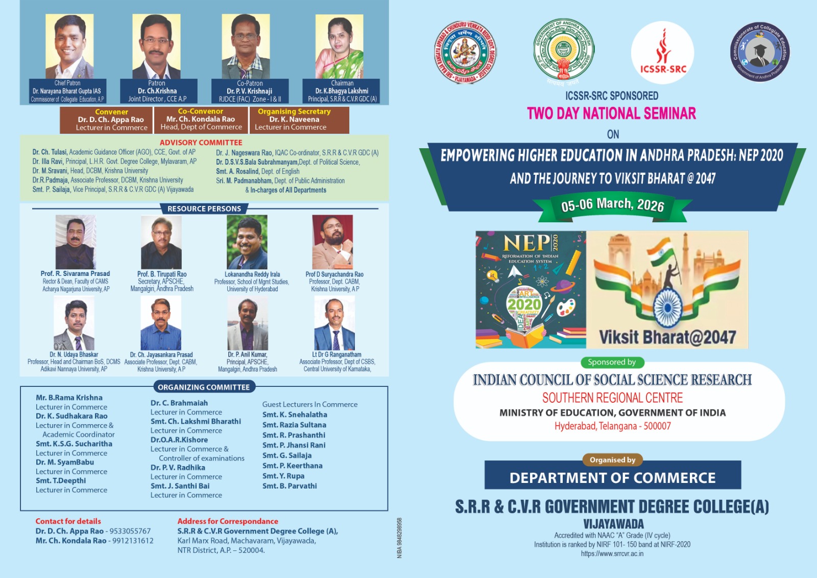 Two-Day National Seminar on Empowering Higher Education in Andhra Pradesh: NEP 2020 and the Journey to VIKSIT Bharat @ 2047