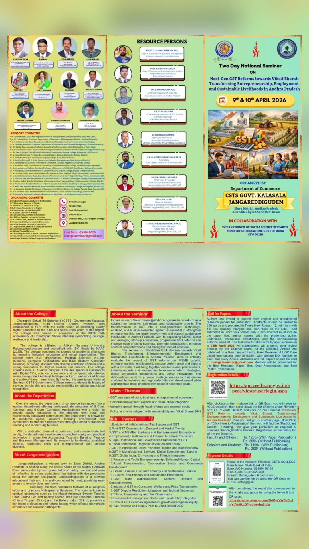 Two-Day National Seminar on "Next-Gen GST Reforms towards Viksit Bharat: Transforming Entrepreneurship, Employment and Sustainable Livelihoods in Andhra Pradesh".