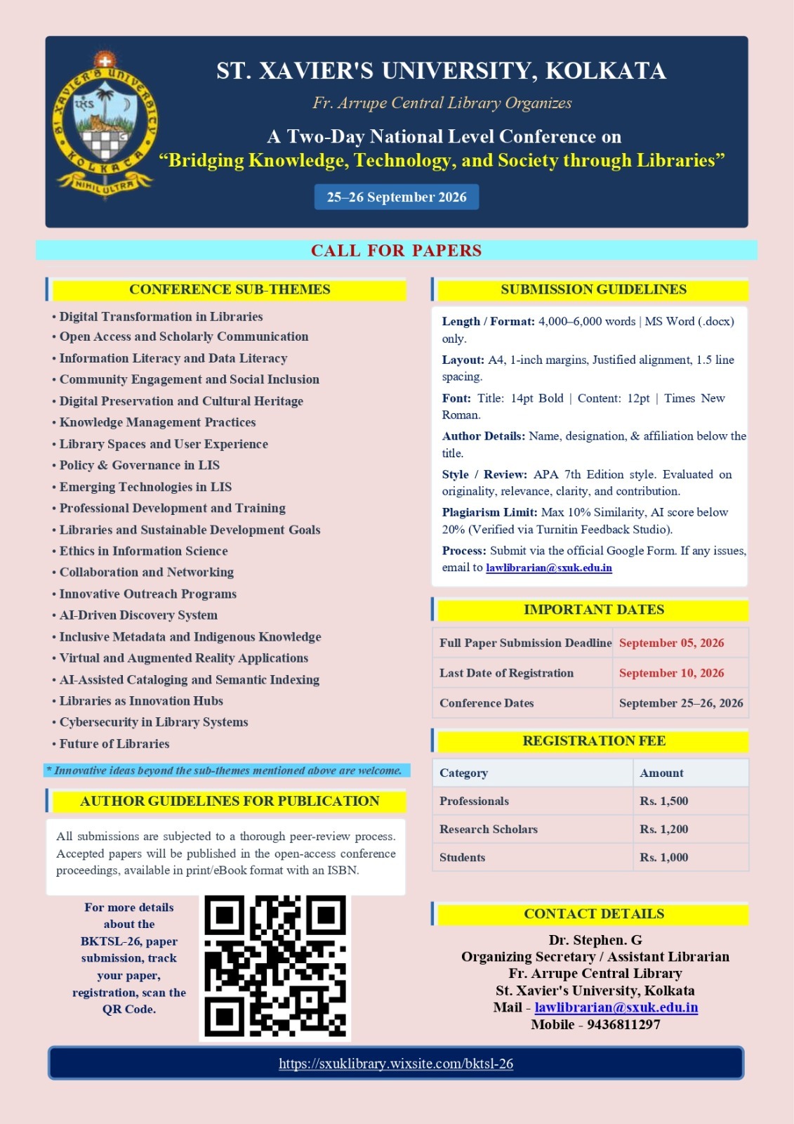 Call for Papers - Bridging Knowledge, Technology, and Society through Libraries